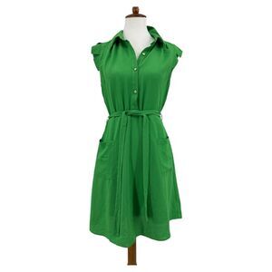 Shirt Dress belted Size Large Women's Green Short Sleeve Monteau LA